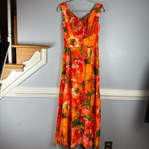 Vintage 60s-70s Sleeveless Orange Floral Maxi Dress